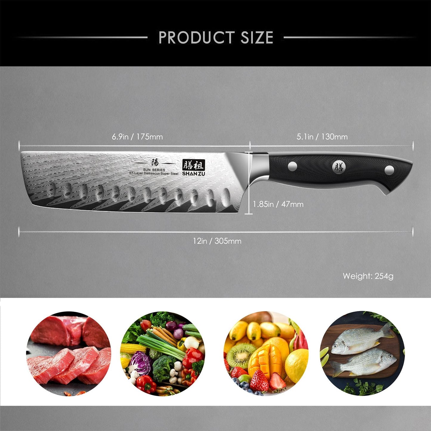 Sun Damascus Nakiri Knife+MAGNE TICKNIFE HOLDER