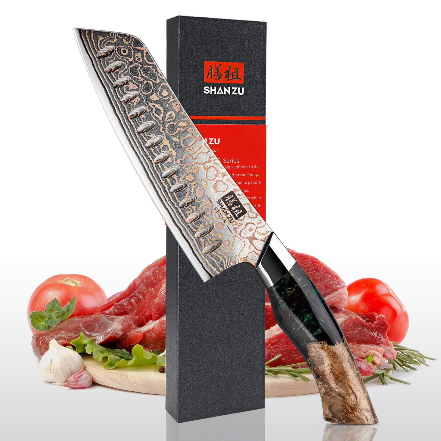 Venus Copper 7" Damascus Santoku Knife +MAGNE TICKNIFE HOLDER