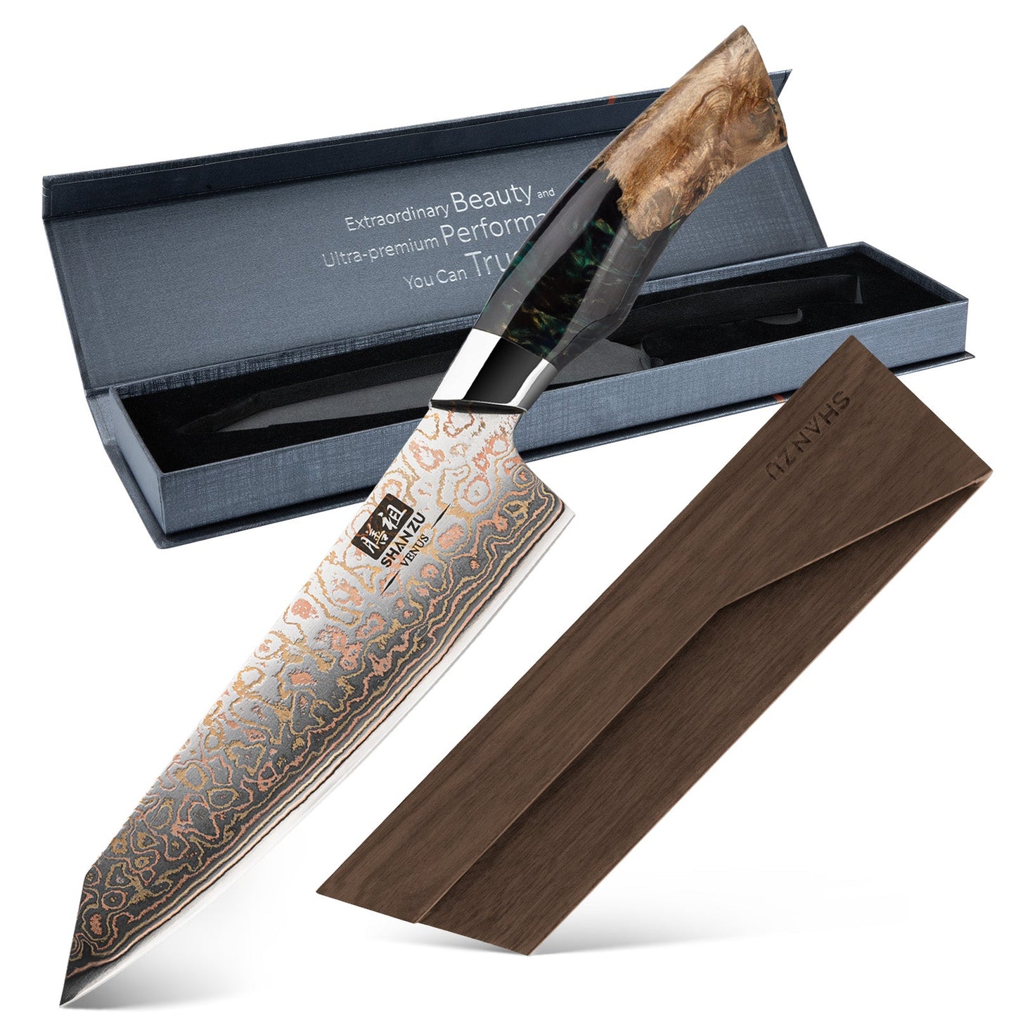 Venus Copper 8" Damascus Chef Knife+MAGNE TICKNIFE HOLDER