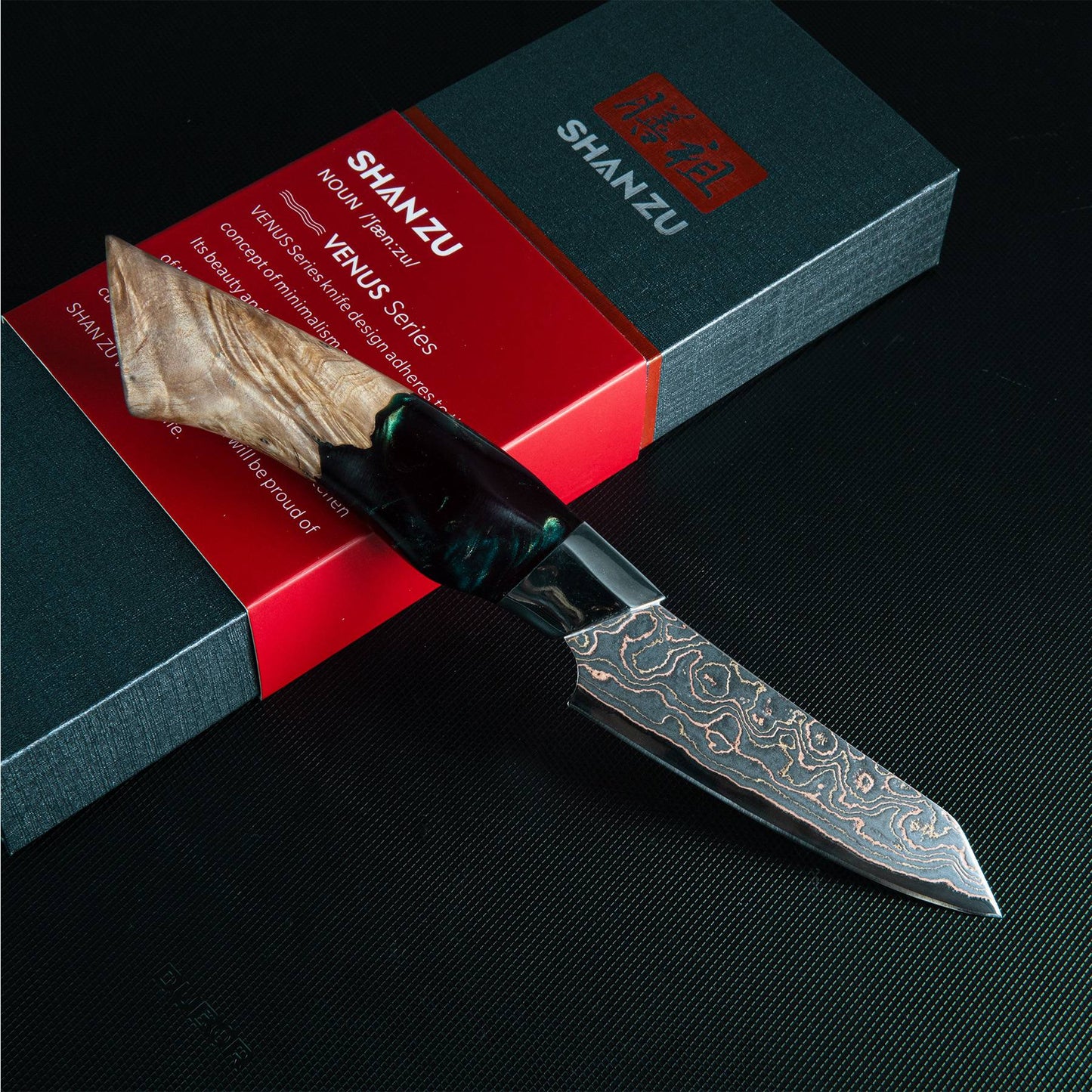 SHAN ZU Venus Series | 3-Piece Copper-Damascus Knife Set + 12" Magnetic Knife Holder