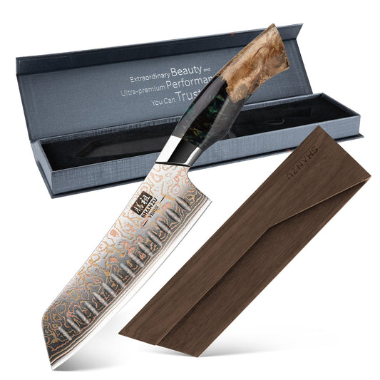 Venus Copper 7" Damascus Santoku Knife +MAGNE TICKNIFE HOLDER