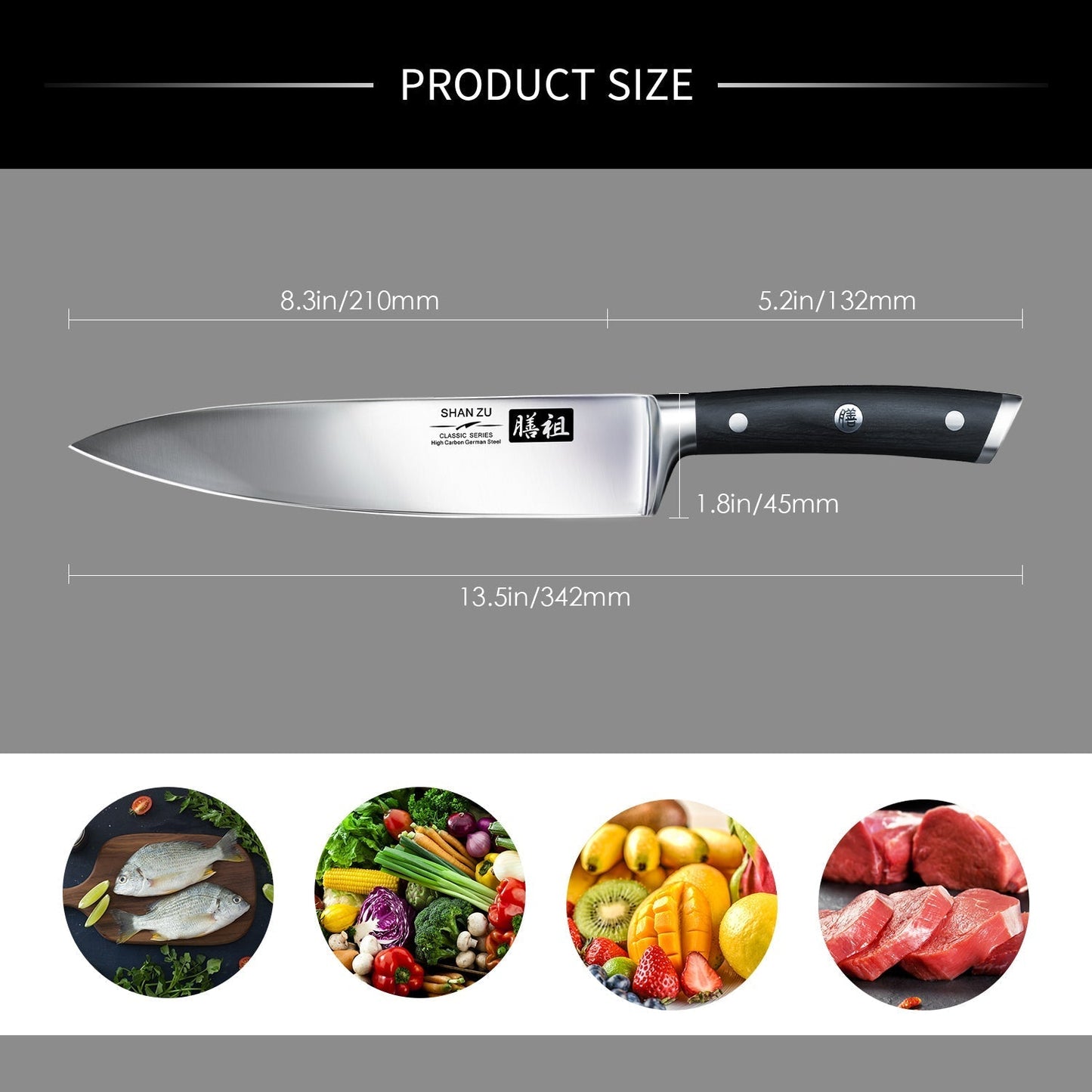 Classic 8" High Carbon Steel Chef Knife+MAGNE TICKNIFE HOLDER
