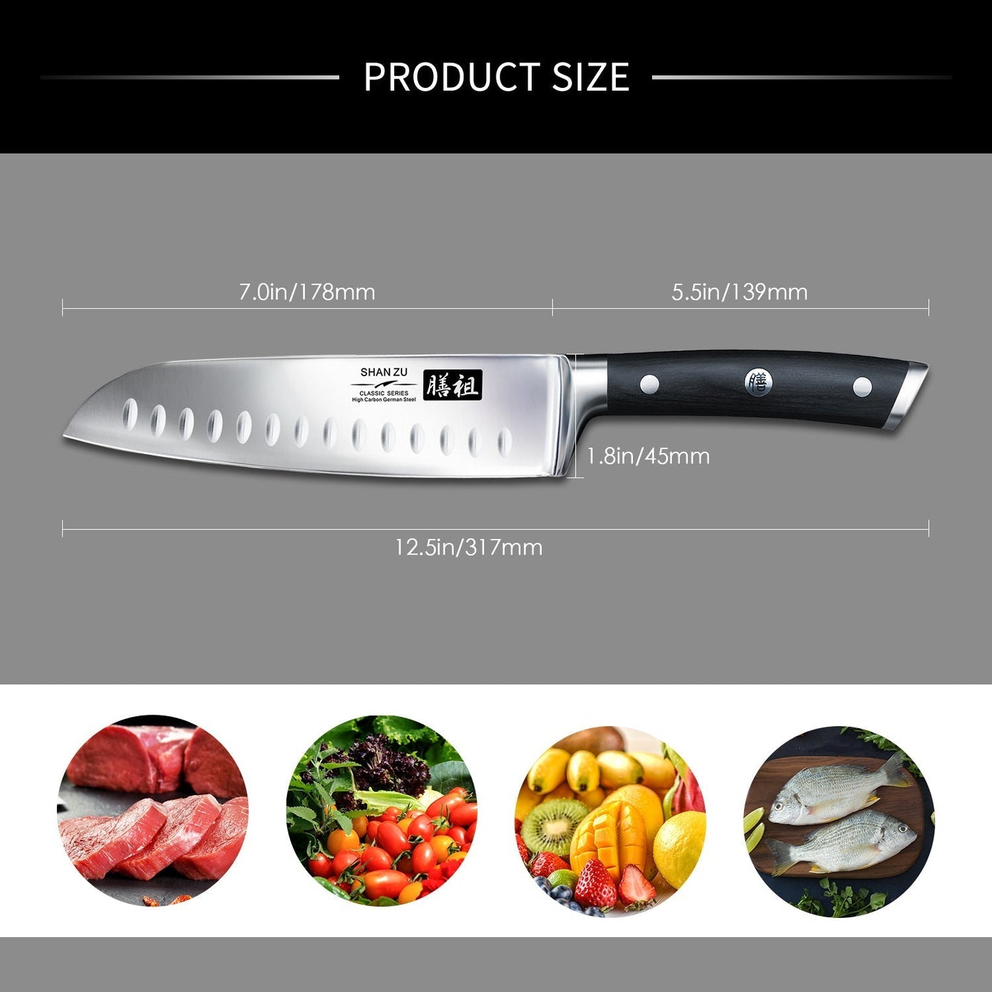 Classic 7" High Carbon Steel Santoku Knife+MAGNE TICKNIFE HOLDER