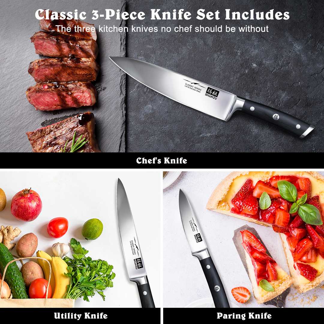 SHAN ZU Classic Series | 3 Knife Set + 12" Magnetic Knife Holder