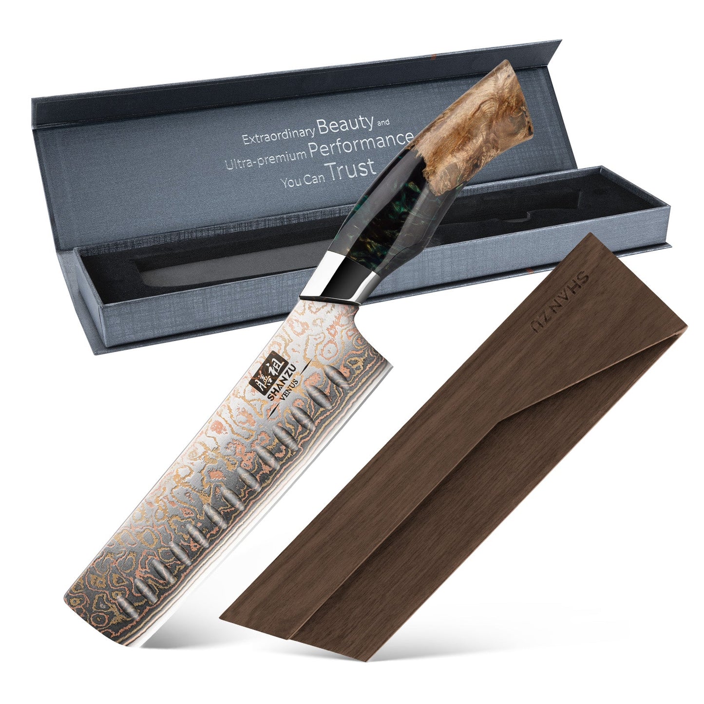 Venus Copper 7" Damascus Nakiri Knife+MAGNE TICKNIFE HOLDER