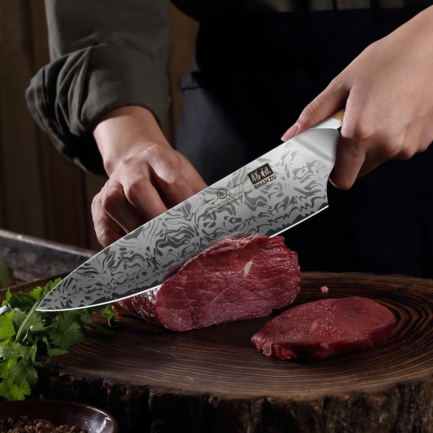 White Tiger Series |  Damascus Chef Knife+MAGNE TICKNIFE HOLDER