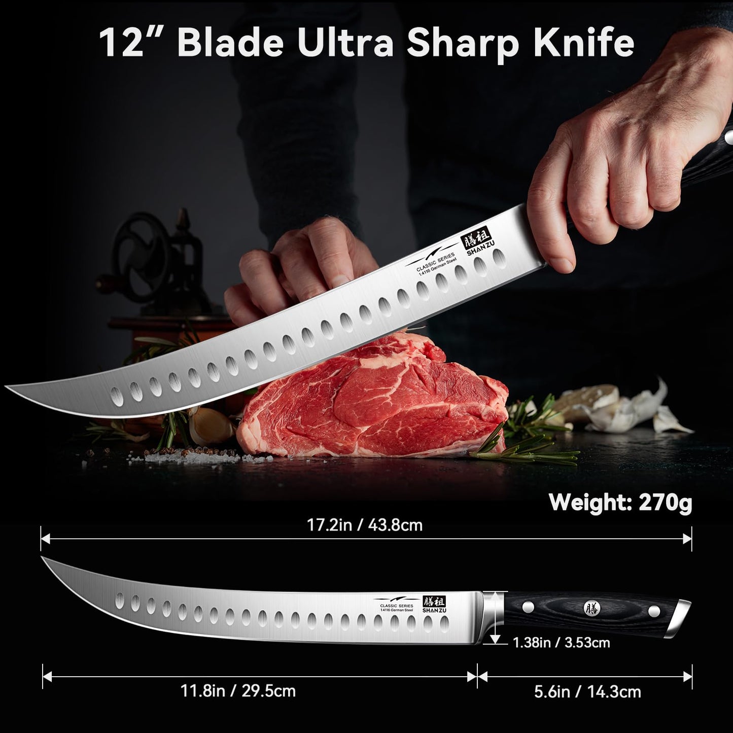 Classic 11.8" High Carbon Steel Carving Slicing Knife