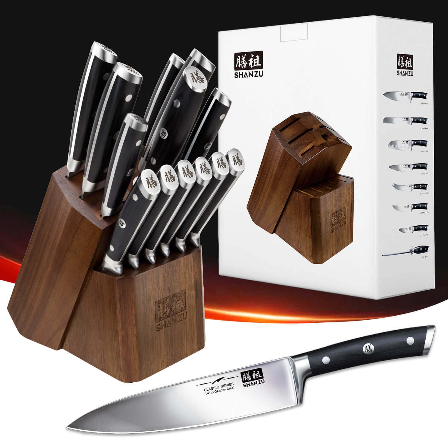 Classic 14-PCS High Carbon Steel Knife Set+MAGNETIC KNIFE BLOCK