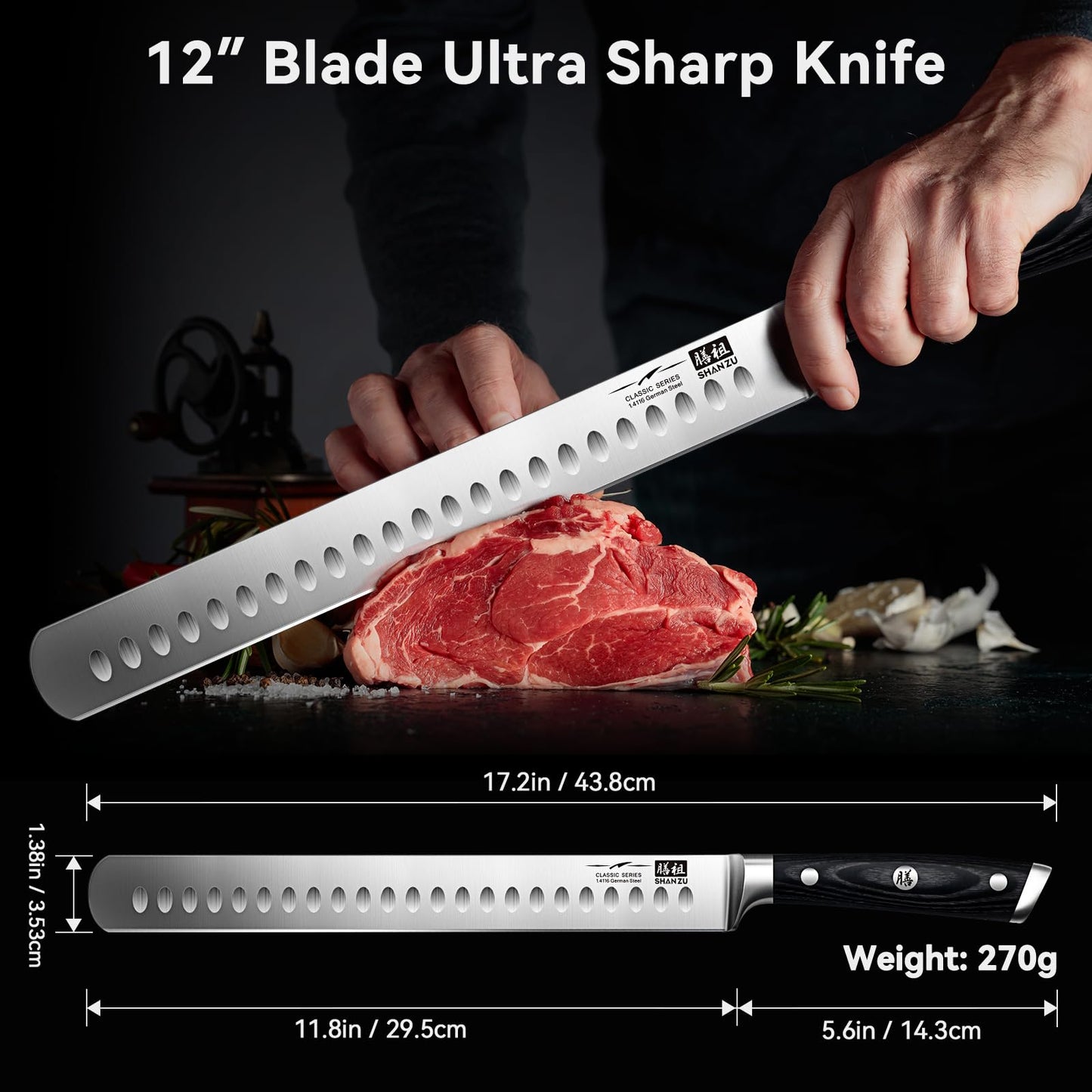 Classic 11.8" High Carbon Steel Brisket Slicing Knife