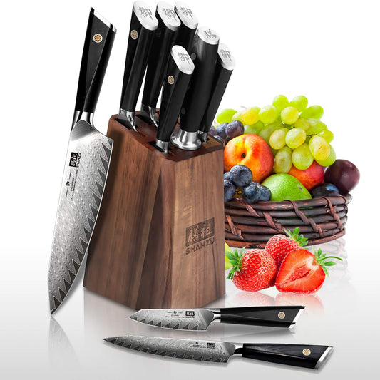 GYO 7-PCS Damascus Kitchen Knife Set With Block