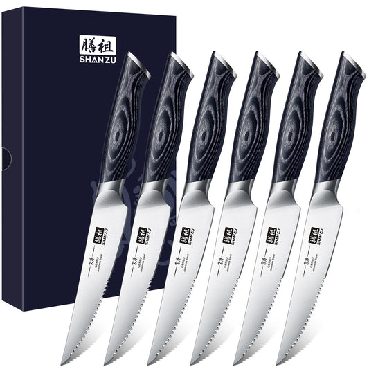 Genbu 6-PCS High Carbon Japanese Steel Steak Knife Set With Block