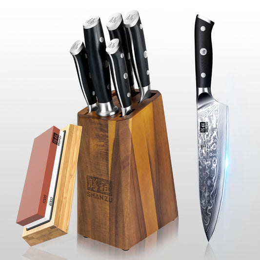 PRO 8-PCS Damascus Kitchen Knife Set With Block
