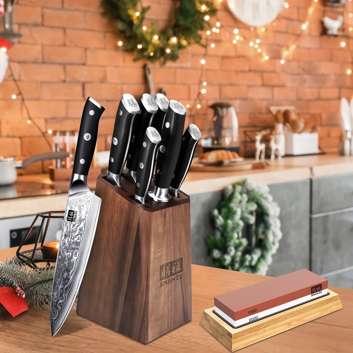 PRO 8-PCS Damascus Kitchen Knife Set With Block