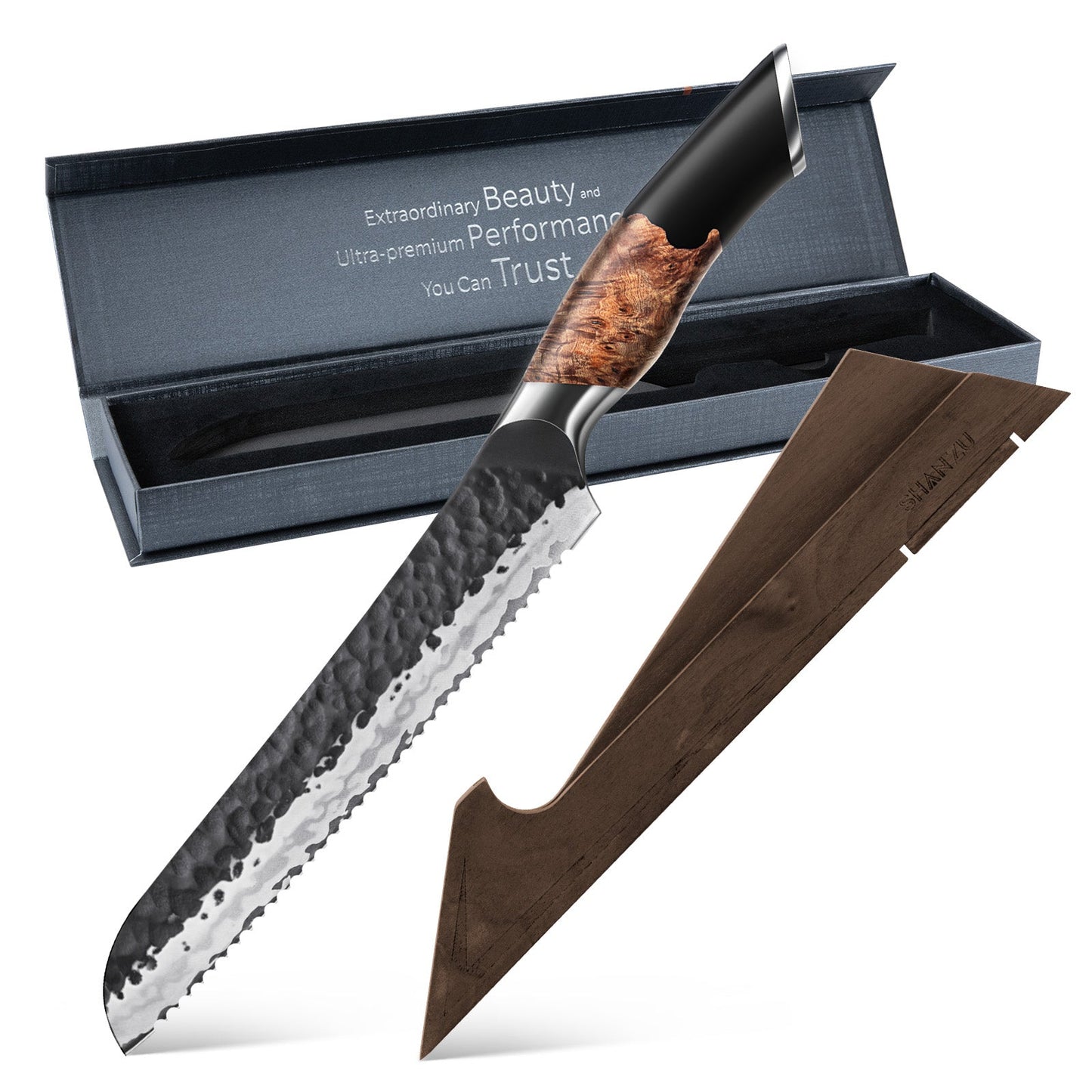 SHAN ZU Professional Bread Knife with serrated edge+MAGNE TICKNIFE HOLDER
