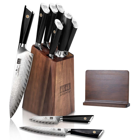 GYO 7-PCS Damascus Kitchen Knife Set With Block+MAGNETIC KNIFE BLOCK
