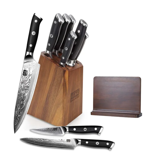 PRO 7-PCS Damascus Kitchen Knife Set With Block+MAGNETIC KNIFE BLOCK