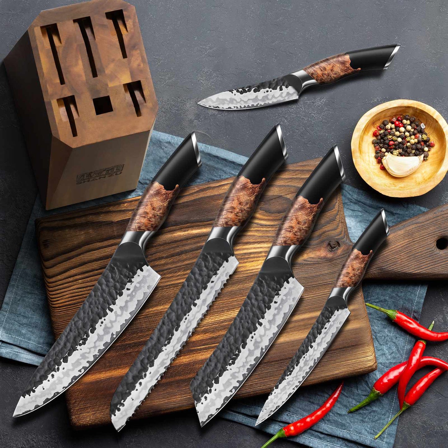 Tengu 7-PCS Japanese Kitchen Knife Set With Block