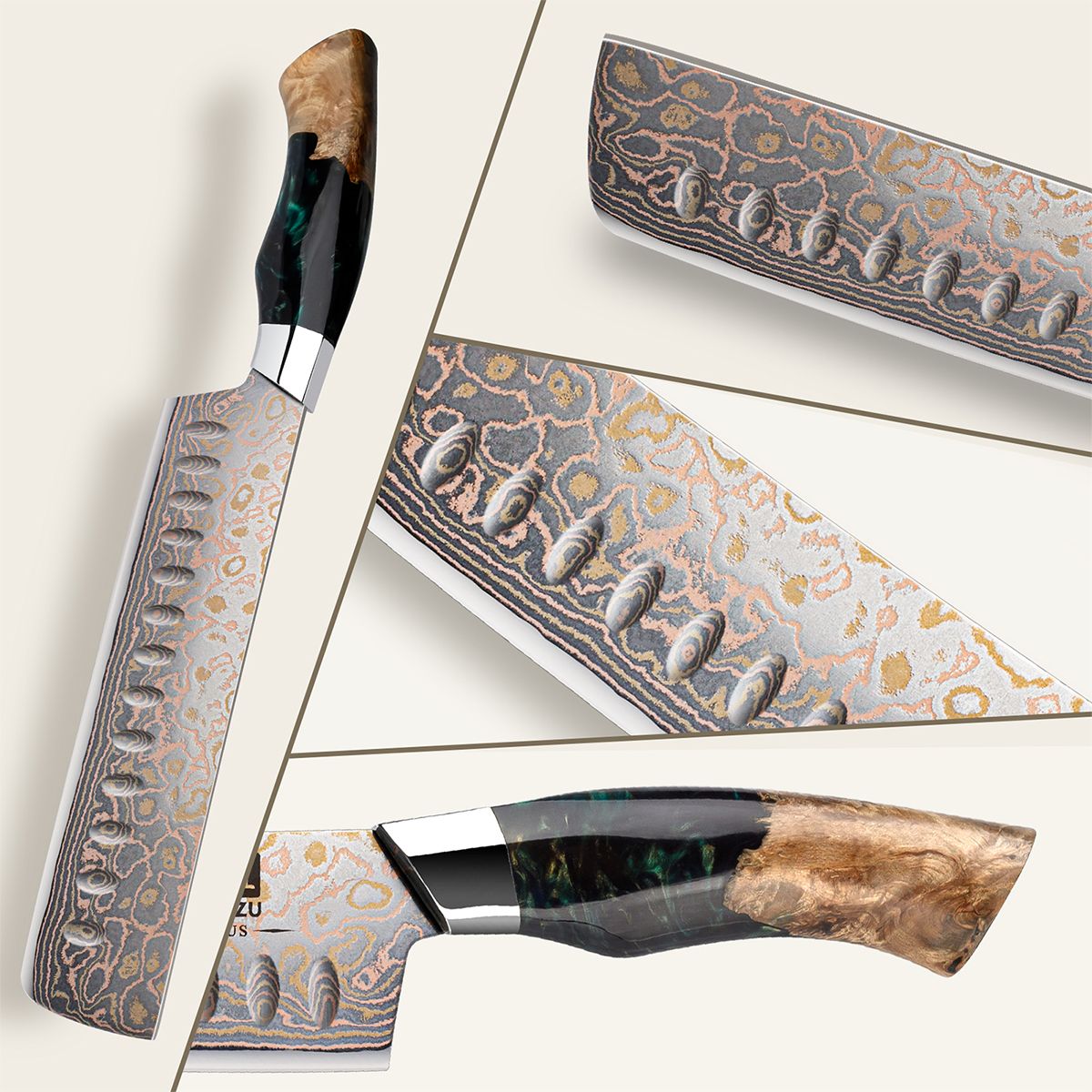 Venus Copper 7" Damascus Nakiri Knife+MAGNE TICKNIFE HOLDER