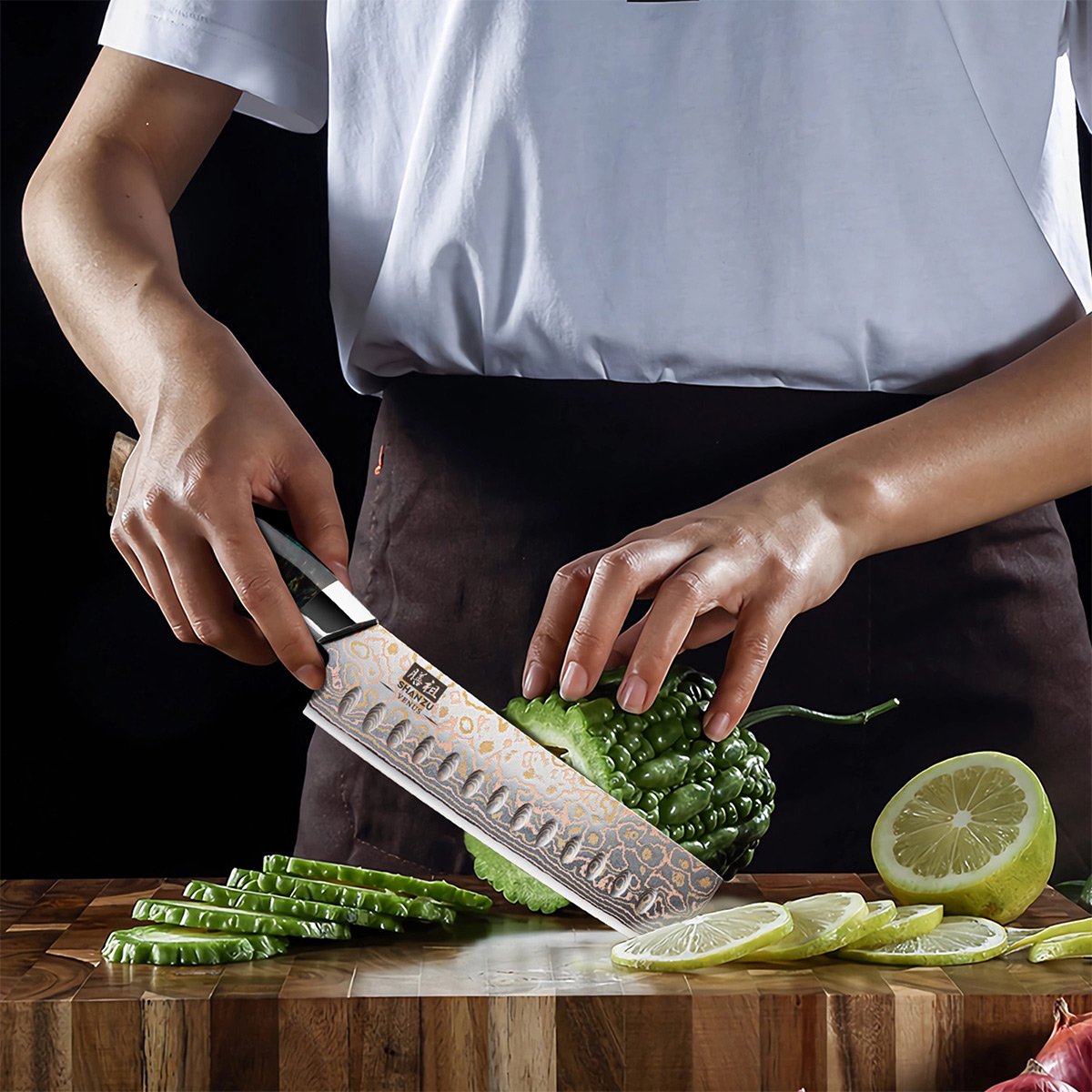 Venus Copper 7" Damascus Nakiri Knife+MAGNE TICKNIFE HOLDER