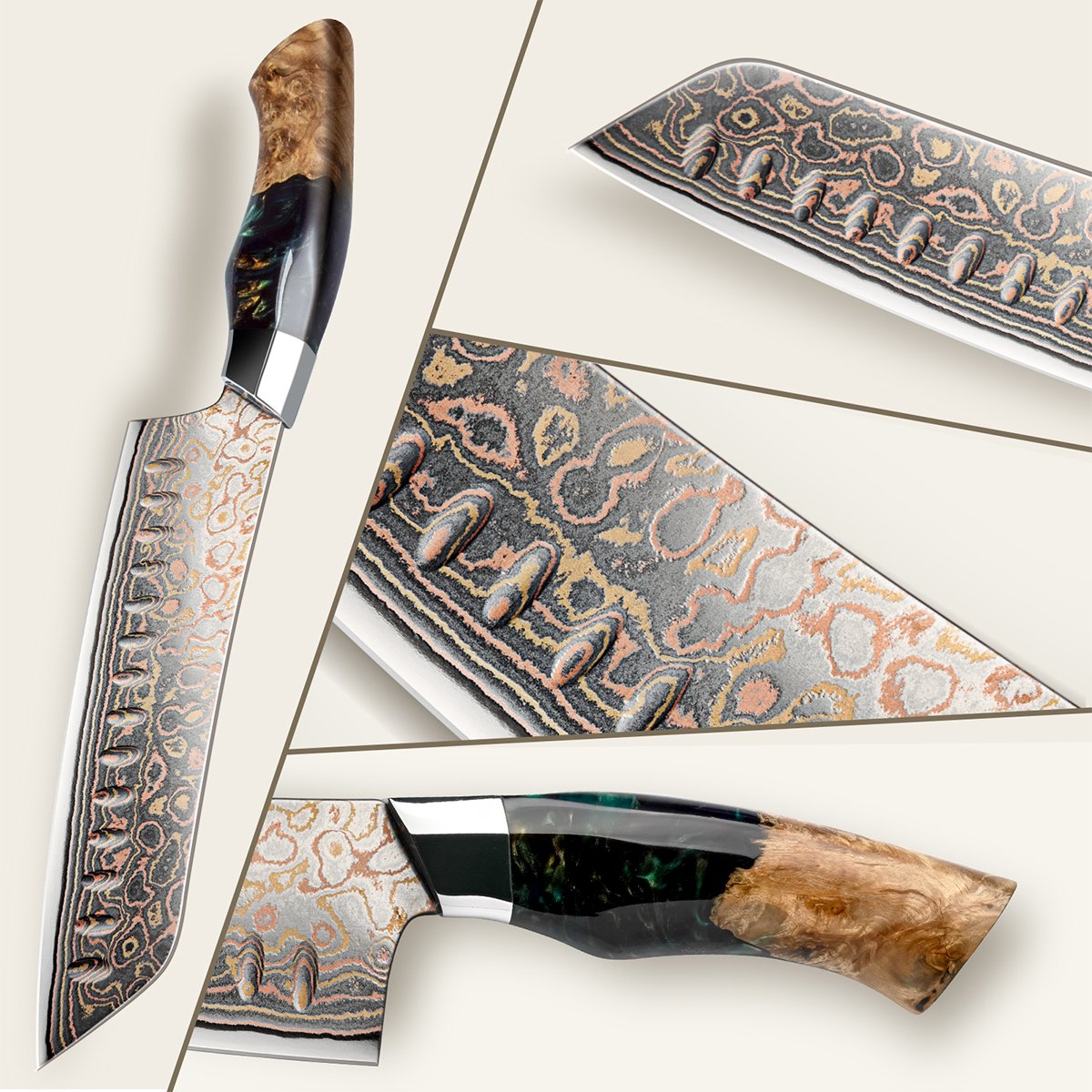 Venus Copper 7" Damascus Santoku Knife +MAGNE TICKNIFE HOLDER