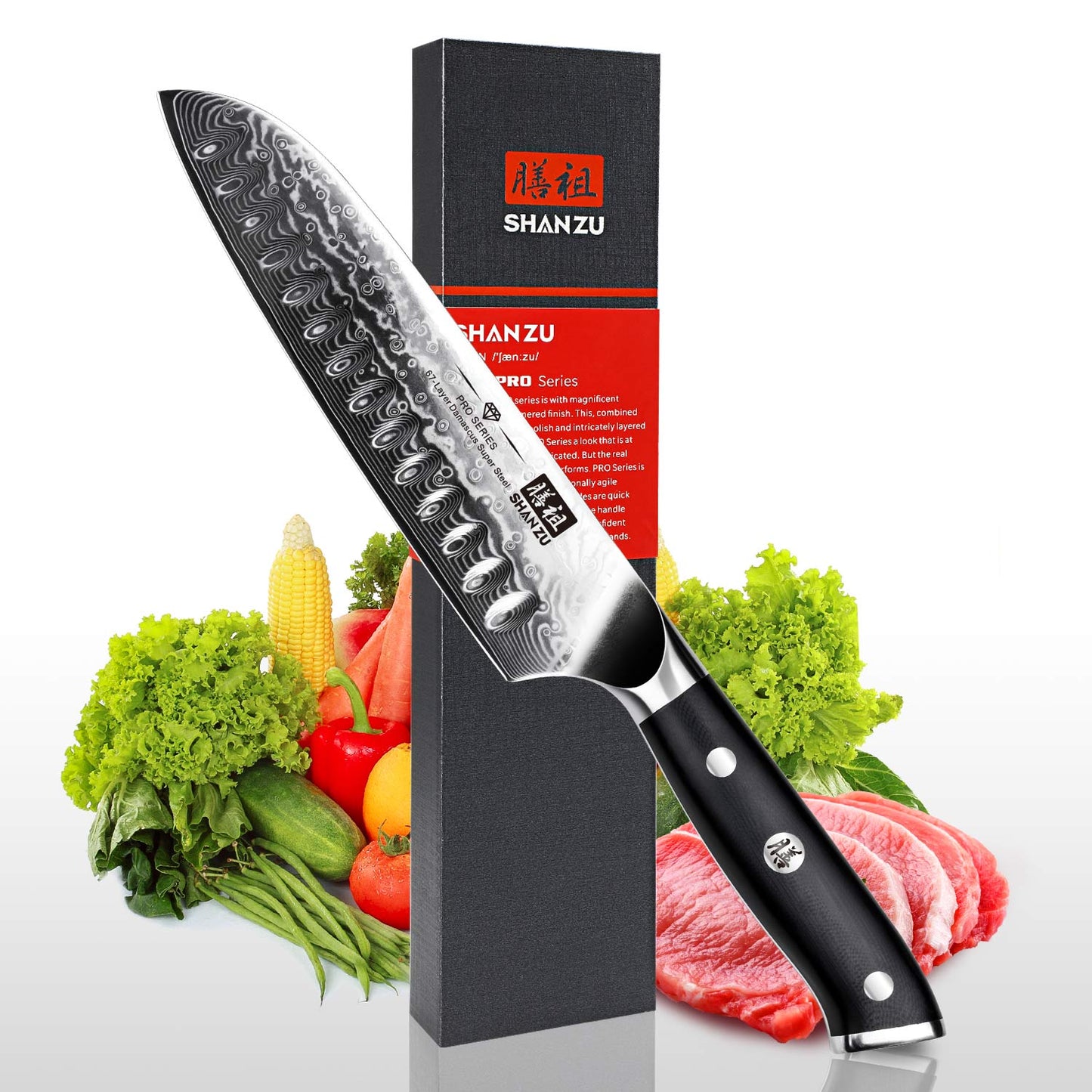 PRO Damascus Santoku Knife+MAGNE TICKNIFE HOLDER
