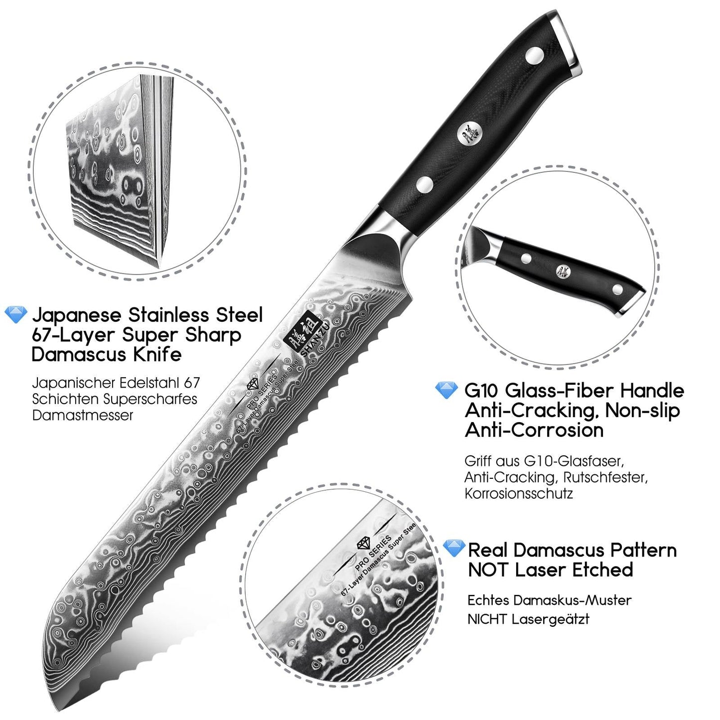 PRO Damascus Bread Knife+MAGNE TICKNIFE HOLDER