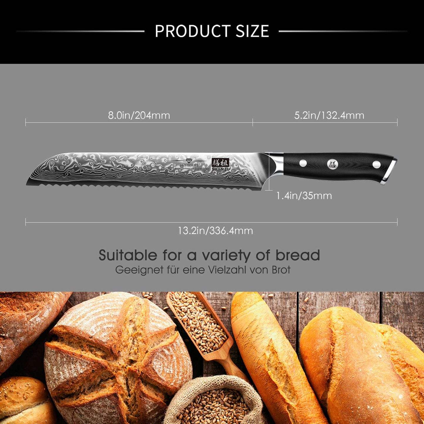 PRO Damascus Bread Knife+MAGNE TICKNIFE HOLDER