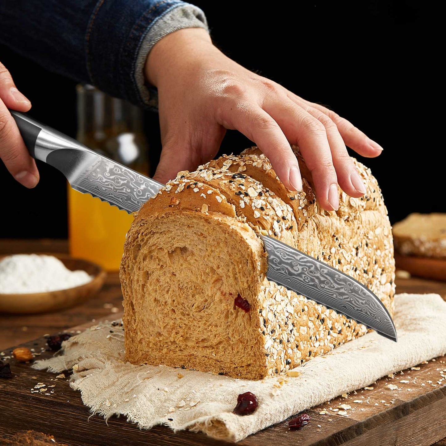 PRO Damascus Bread Knife+MAGNE TICKNIFE HOLDER