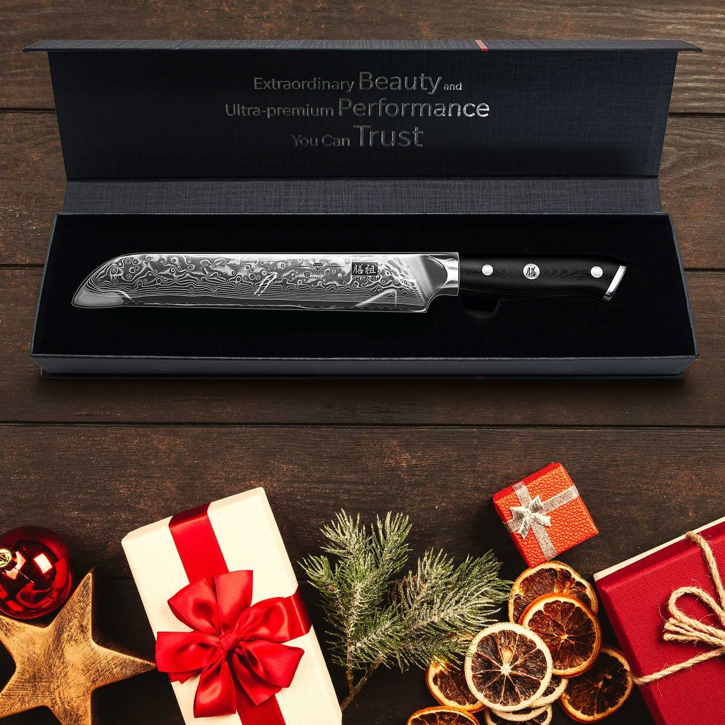 PRO Damascus Bread Knife+MAGNE TICKNIFE HOLDER
