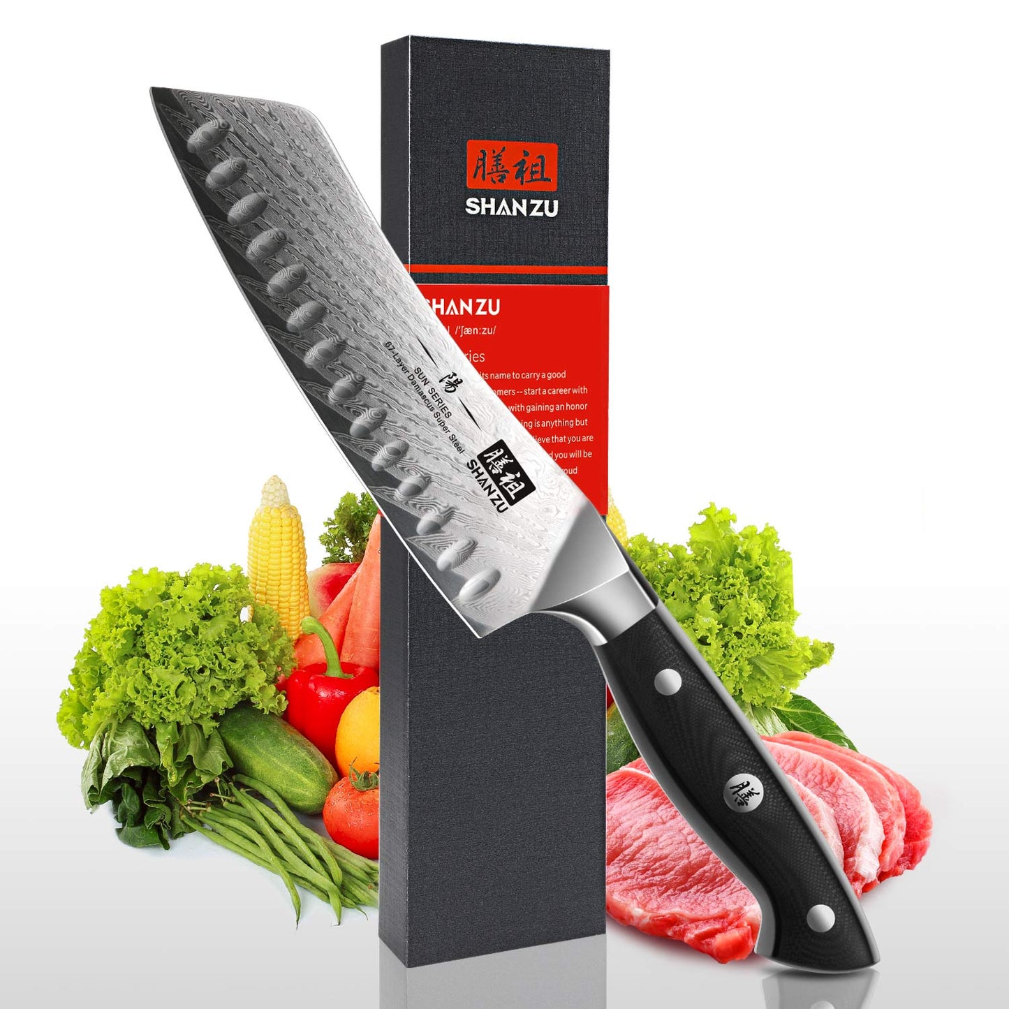 Sun Damascus Santoku Knife+MAGNE TICKNIFE HOLDER