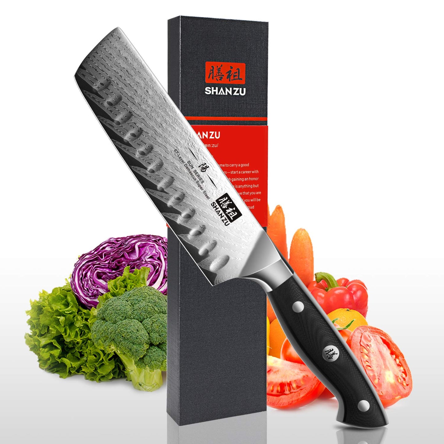 Sun Damascus Nakiri Knife+MAGNE TICKNIFE HOLDER