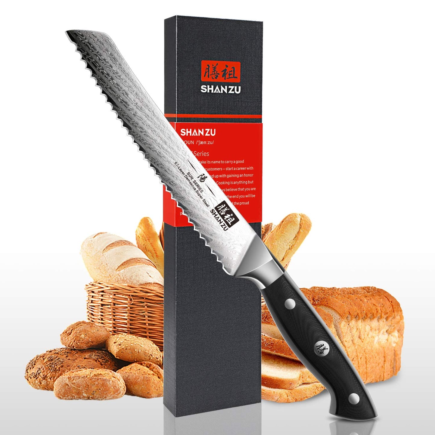 Sun Damascus Bread Knife+MAGNE TICKNIFE HOLDER